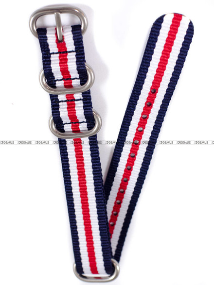 Nylonowy pasek do zegarka Nato PN3.18.5.22.4, 18 mm, Niebieski, Biały, Czerwony