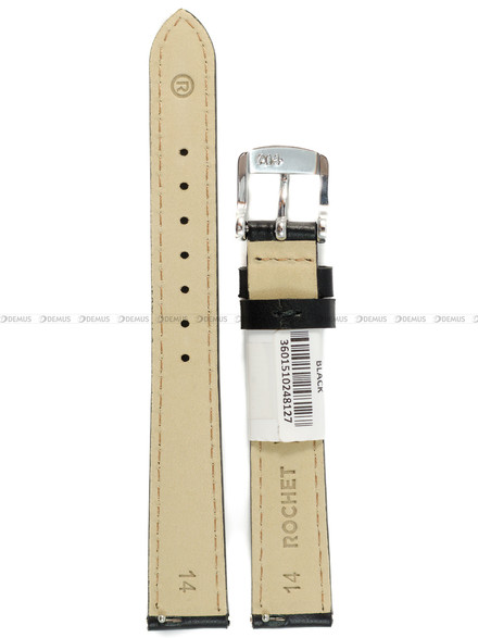 Pasek skórzany do zegarka - Rochet New York 3011401XS - 14 mm - Czarny