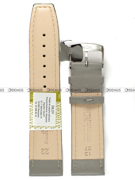 Skórzany pasek do zegarka Diloy 366.22.7, 22 mm, Szary