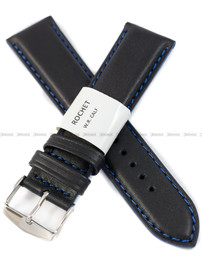 Pasek skórzany do zegarka - Rochet Neptune 7230861 - 22 mm - Czarny niebieskie przyszycie